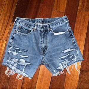 Levis 505 Regular Fit Cut‎ Off Jean Shorts Distressed Bermuda Sz 2/4